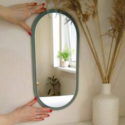 Sage Green Oval Decorative Mirror, Oval Mirrors For Wall Decor, Modern Mirror Small Vanity Housewarming Gift - thumbnail 1