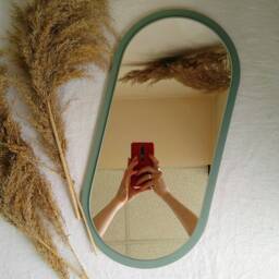 Sage Green Oval Decorative Mirror, Oval Mirrors For Wall Decor, Modern Mirror Small Vanity Housewarming Gift - thumbnail 3