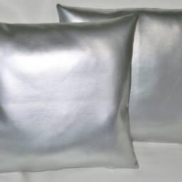 "2 Silver Faux Leather Classic Cushion Covers 16"" 18"" 20" - thumbnail 2
