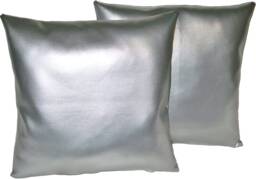 "2 Silver Faux Leather Classic Cushion Covers 16"" 18"" 20"