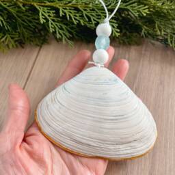 Floral Christmas Ornament Decoupage Gilded Clam Shell, Coastal Decor - thumbnail 4
