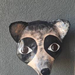 Paper Mache Raccoon Head, Felix. Woodland Creature, Sweet Wall Decor - thumbnail 3