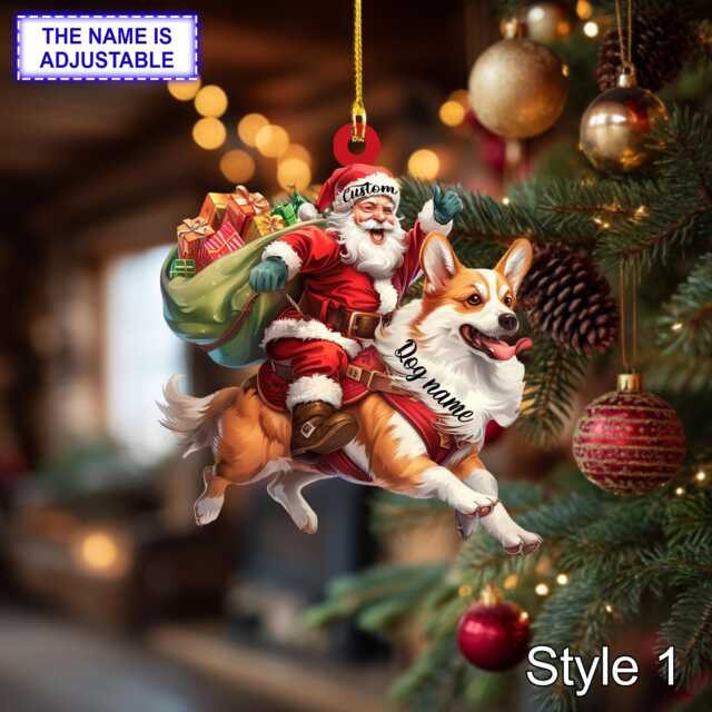 Santa Riding Corgi Christmas Ornament - Funny Pembroke Welsh Tree Hanging Decoration, Holiday Pet Gift, Custom Dog - image 1