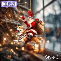 Santa Riding Corgi Christmas Ornament - Funny Pembroke Welsh Tree Hanging Decoration, Holiday Pet Gift, Custom Dog - thumbnail 3