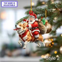 Santa Riding Corgi Christmas Ornament - Funny Pembroke Welsh Tree Hanging Decoration, Holiday Pet Gift, Custom Dog - thumbnail 2