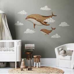 Whales Nursery Wall Decals, Kids Room Stickers, Ocean & Sky Theme Decor - thumbnail 2