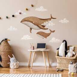 Whales Nursery Wall Decals, Kids Room Stickers, Ocean & Sky Theme Decor