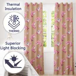 Cute Pink Dolphin Stingray Starfish Ocean Creatures Peach Background Pattern Readymade Eyelet Ring Top Thermal 100% Blackout Curtains - thumbnail 3