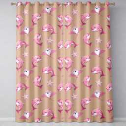 Cute Pink Dolphin Stingray Starfish Ocean Creatures Peach Background Pattern Readymade Eyelet Ring Top Thermal 100% Blackout Curtains - thumbnail 2
