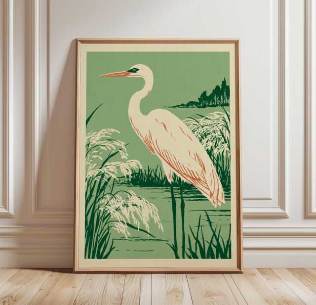 Heron Poster, Wetland Bird Print, Marsh Nature Wall Art - image 1