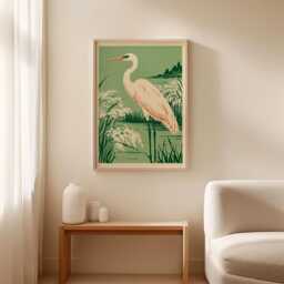 Heron Poster, Wetland Bird Print, Marsh Nature Wall Art - thumbnail 3