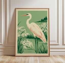 Heron Poster, Wetland Bird Print, Marsh Nature Wall Art - thumbnail 1