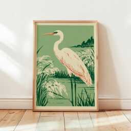 Heron Poster, Wetland Bird Print, Marsh Nature Wall Art - thumbnail 4