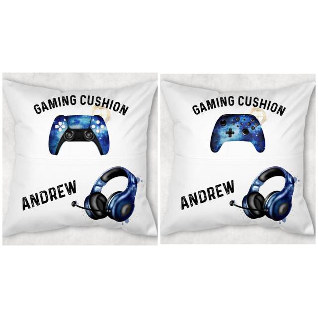 Personalised Pocket Gamers Cushion, Choice Of 2 Controllers Ideal Gift For Gaming Enthusiasts - image 1