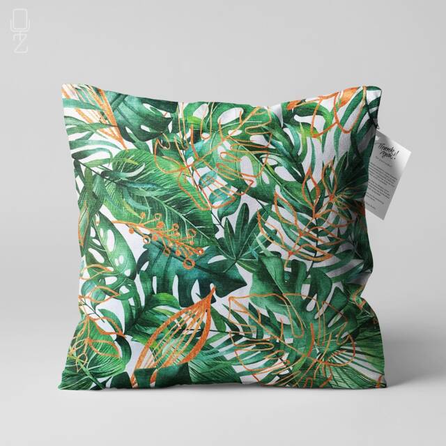 Tropical Leaves Cushion Cover Green & Orange Colours - Double Sided Printing Throw Pillow On The Soft Chenille With Different Sizes - image 1