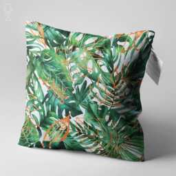 Tropical Leaves Cushion Cover Green & Orange Colours - Double Sided Printing Throw Pillow On The Soft Chenille With Different Sizes - thumbnail 3