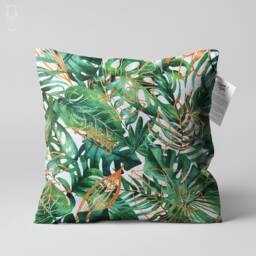 Tropical Leaves Cushion Cover Green & Orange Colours - Double Sided Printing Throw Pillow On The Soft Chenille With Different Sizes - thumbnail 1