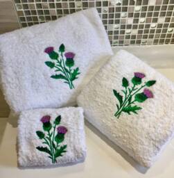Personalized Embroidered Scottish Thistle Towel Glitter Detail - thumbnail 1