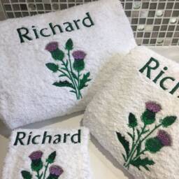 Personalized Embroidered Scottish Thistle Towel Glitter Detail - thumbnail 2