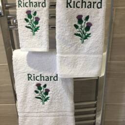 Personalized Embroidered Scottish Thistle Towel Glitter Detail - thumbnail 3