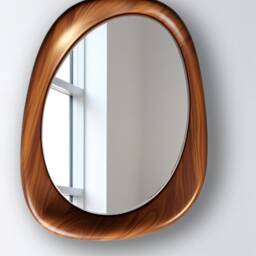 Handcrafted Walnut Wood Asymmetrical Mirror Modern Home & Wall Decor, Bathroom, Living Room Mirror - thumbnail 2
