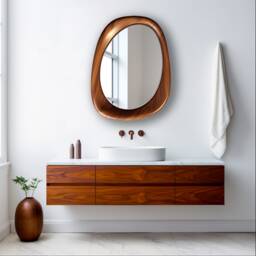Handcrafted Walnut Wood Asymmetrical Mirror Modern Home & Wall Decor, Bathroom, Living Room Mirror