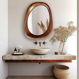Handcrafted Walnut Wood Asymmetrical Mirror Modern Home & Wall Decor, Bathroom, Living Room Mirror - thumbnail 3