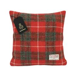 Harris Tweed Cushion Cover - Double Sided With Concealed Ykk Zip Red & Grey Tartan Check 100% Wool All Sizes Available