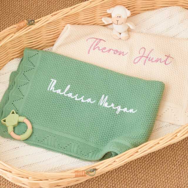 Personalized Embroidered Baby Blanket Custom Cotton Knit Newborn Gift - image 1