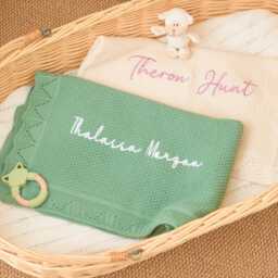Personalized Embroidered Baby Blanket Custom Cotton Knit Newborn Gift - thumbnail 1