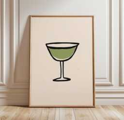 Cocktail Glass Poster - Minimal Bar Wall Art Modern Drink Illustration Black Line Kitchen Print Simple Beverage Decor Artwork - thumbnail 1