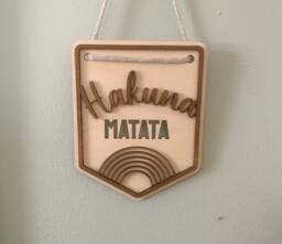 Hakuna Matata Sign, Matata Wall Art, Safari Theme Nursery Decor, Bedroom Decor Pennant Flag, Wooden Art - thumbnail 1