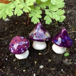 Fairy Mushrooms -Fabulous Fungi, Three Hand Crafted Ceramic Toadstools - T221 - thumbnail 2