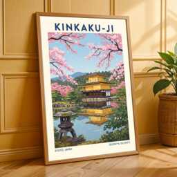 Kinkaku-Ji Golden Pavilion Art Print Kyoto Japanese Temple Gouache - thumbnail 3