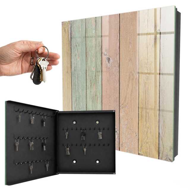 Pastel Boards Wall Mounted Key Cabinet, Beige Box For Home, Rustic Textures, Lovers Of Natural Motifs - image 1