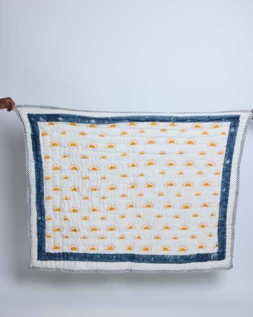 Personalized Baby Blanket, 100% Cotton Crib Quilt, Custom Shower Gift, Reversible Hand-Block Printed - image 1