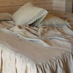 Farmhouse Ruffled Linen Bed Skirt, Soft Neutral Dust Ruffle For Cottage Style Bedrooms - thumbnail 3