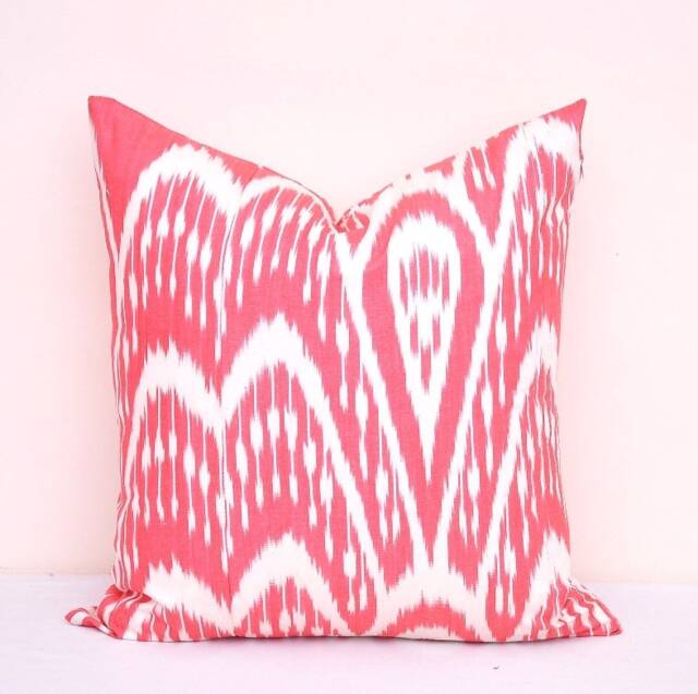 Handmade Organic Cotton Ikat Pillow Cover, Red Decor Accent - image 1