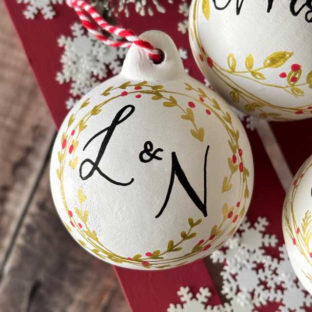 Personalised Ceramic Christmas Bauble, Hand Painted Name Ornament, Tree Decoration - image 1