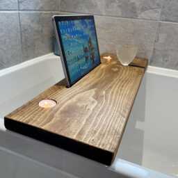 Wyedale Bath Board - Caddy Bathtray Rustic Home Bathroom Decor Bespoke Tray Tea Lights Ideas Ipad Bathroom - thumbnail 3