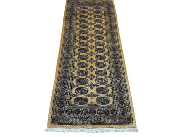 2.6x7 Golden 3 Ply Handmade Bokhara Runner Rug - Hallway Stairs Carpet, Extra Thick Pile - image 1