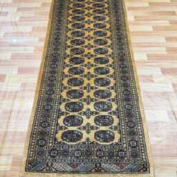2.6x7 Golden 3 Ply Handmade Bokhara Runner Rug - Hallway Stairs Carpet, Extra Thick Pile - thumbnail 2