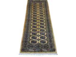 2.6x7 Golden 3 Ply Handmade Bokhara Runner Rug - Hallway Stairs Carpet, Extra Thick Pile