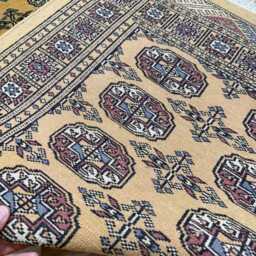2.6x7 Golden 3 Ply Handmade Bokhara Runner Rug - Hallway Stairs Carpet, Extra Thick Pile - thumbnail 4