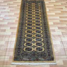 2.6x7 Golden 3 Ply Handmade Bokhara Runner Rug - Hallway Stairs Carpet, Extra Thick Pile - thumbnail 3