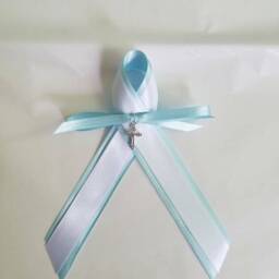 Special Listing Greek Orthodox Baptism Candle Lambada Christening Blue & White With Embroidered Oil Sheet & Towel - thumbnail 3