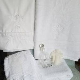 Special Listing Greek Orthodox Baptism Candle Lambada Christening Blue & White With Embroidered Oil Sheet & Towel - thumbnail 4