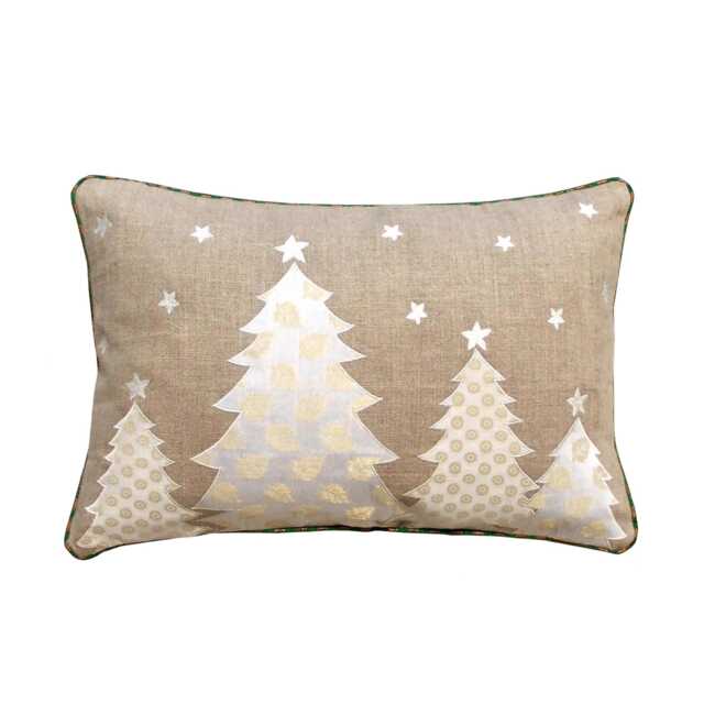 "Christmas Linen Pillow Cover, Embroidered Tree Applique - 14""x 21" - image 1