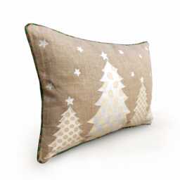 "Christmas Linen Pillow Cover, Embroidered Tree Applique - 14""x 21" - thumbnail 3