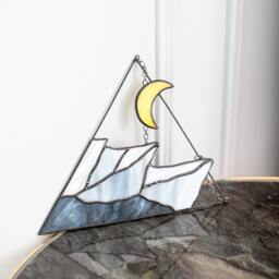 stained Glass Suncatcher Picture Mountains Hill Landscape Home House Decor Window Wall Hanging Moon Cling, Fathers Day Gift From Daughter - thumbnail 4